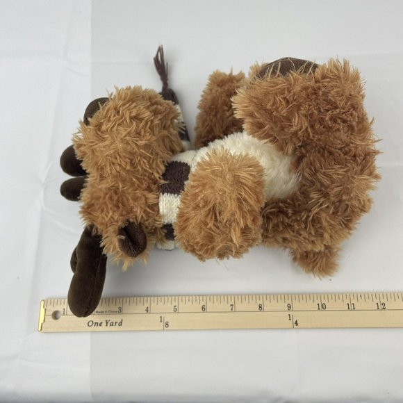 People Pals Brown Moose 10" Plush Reindeer Stuffed Animal Striped Scarf - Picture 6 of 6